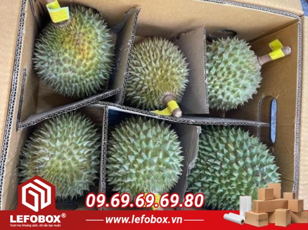 Sầu riêng - Được mệnh danh là vua của các loại trái cây, mang cho mình hương vị độc đáo được nhiều người ưa thích, ngoài ra chúng còn mang lại giá trị kinh tế cao cho người kinh doanh. Việc cạnh tranh hiện nay không còn nằm ở chất lượng sản phẩm mà khách hàng còn yêu cầu khá cao ở khâu đóng gói, bao bì. Tuy nhiên để lựa chọn được loại đóng gói vừa đẹp mắt vừa tốn ít chi phí luôn là vấn đề nan giải với với các doanh nghiệp lớn và cả các thương gia nhỏ lẻ. Biết được những khó khăn khách hàng đang gặp phải, LEFOBOX sau đây sẽ mang lại 1 giải pháp đáp ứng được tất cả yêu cầu khách hàng đang tìm kiếm.  Những đặc điểm cơ bản của thùng carton đựng sầu riêng   Những đặc điểm của thùng carton đựng sầu riêng  Sầu riêng có những điểm riêng biệt mà không phải loại trái cây nào cũng có. Chính vì thế khi lựa chọn thùng cần tìm hiểu những đặc điểm riêng phù hợp với sản phẩm như:  Độ bền cao và khả năng chịu lực tốt Sầu riêng tới giai đoạn có thể thu hoạch có trọng lượng khá lớn, vỏ dày và đặc biệt gai chúng rất nhọn. Chính vì vậy khi nhà vườn hoặc doanh nghiệp khi lựa chọn thùng carton đựng sầu riêng cần lưu ý lựa loại cứng cáp, có khả năng chịu lực cao để có thể bảo vệ sản phẩm trong suốt quá trình vận chuyển.  Khi lựa chọn thùng, khách hàng nên chọn loại giấy kraft có độ dày tối thiểu 5 lớp để có khả năng chống va đập và trầy xước tốt hơn. Ngoài ra thùng càng giày sẽ chịu được trọng lượng càng lớn.  Kích thước phù hợp sản phẩm Khi lựa chọn thùng đựng cho bất kỳ sản phẩm nào thì kích thước thùng cũng là 1 trọng những yếu tố vô cùng quan trọng. Không nên chọn kích thước quá lớn hoặc quá nhỏ bởi thùng quá nhỏ khả năng làm trái bị dập, thùng quá lớn sẽ trống nhiều diện tích, tốn chi phí khi vận chuyển.  Ngoài kích thước phù hợp, khách hàng nên chọn loại kích thước được sử dụng phổ biến trên thị trường để không tốn thêm chi phí sản xuất riêng.  Loại kích thước thường được sử dụng đóng sầu riêng: 51.5 x 37.5 x 21 cm (phủ bì) hoặc 60x40x40 cm (phủ bì)  Có thể in ấn thông tin rõ ràng Khi sản phẩm xuất bán, bên ngoài thùng carton có in ấn đầy đủ các thông tin như: tên sản phẩm, nguồn gốc xuất xứ, nhà sản xuất, hạn sử dụng và logo thương hiệu sẽ khiến sản phẩm sẽ tăng tính chuyên nghiệp, giá trị và dễ mang thương hiệu của chúng ta đến với người dùng trong nước và cả nước ngoài.  Tiêu chuẩn thiết kế thùng Để mang lại những mẫu thùng carton chất lượng, ngay từ khâu nhỏ nhất trước thiết kế cũng vô cùng quan trọng. Dưới đây là những tiêu chuẩn cần lưu ý khi thiết kế thùng carton đựng sầu riêng:  Kích thước thùng là điều cần lưu ý đầu tiên, vì không những ảnh hưởng đến thẩm mỹ thùng mà còn quyết định 1 phần đến chi phí vận chuyển, không có 1 quy chuẩn cụ thể nào vì còn phụ thuộc vào sản phẩm nên doanh nghiệp cần xem sét kỹ trước khi sản xuất. Lựa chọn sản xuất các lớp phù hợp cho từng loại (Có 3 loại được sử dụng phổ biến: 03 lớp, 05 lớp và 07 lớp). Thùng carton có nhiều hình dạng: Hình hộp vuông, hình chữ nhật với nắp đậy thông thường, hoặc loại thùng kiểu âm dương, nắp chồm, đáy gài,... Trước khi sản xuất cần biết được khách hàng mong muốn hình dạng nào, hoặc hình dạng nào phù hợp với hàng hóa cần được đóng. Màu sắc thùng carton cũng cần được sắp xếp phù hợp, tránh trường hợp màu sắc của thương hiệu trên thùng bị ảnh hưởng. Tiêu chuẩn an toàn thực phẩm Thùng carton cần được sản xuất với nguyên liệu an toàn, không sử dụng các chất độc hại, tránh gây ảnh hưởng đến sản phẩm bên trong.  Trước khi đưa ra tiêu thụ hoặc đóng gói sản phẩm cần được kiểm tra kỹ càng các tiêu chuẩn an toàn vệ sinh thực phẩm.  Công dụng thùng carton đựng sầu riêng   Công dụng của thùng carton đựng sầu riêng  Sử dụng thùng carton khi bảo quản và vận chuyển sầu riêng sẽ mang lại cho chúng ta rất nhiều công dụng, dưới đây Lefobox sẽ chia sẻ những công dụng chính như sau:  Bảo vệ và ngăn chặn sản phẩm khỏi va đập trong quá trình vận chuyển, điều này giúp sầu riêng không bị ảnh hưởng mạnh bởi các tác động bên ngoài, giữ được nguyên vẹn sản phẩm đến tay của khách hàng. Thùng carton duy trì được độ ẩm thích hợp, giúp giữ được sầu riêng tươi ngon trong thời gian dài vận chuyển. Vì được sản xuất bởi các mặt phẳng bằng nhau nên thùng đựng sầu riêng dễ dàng xếp chồng lên nhau khi vận chuyển. Ngoài ra còn tiết kiệm được diện tích kho bãi và xe tải, xe công khi vận chuyển. Được sản xuất từ giấy nên có thể in ấn, quảng bá thương hiệu, mang lại thông điệp bạn muốn quảng cáo đến tay khách hàng dễ dàng và thân thiện, không gây khó chịu cho người dùng. Vì ưu điểm có thể phân hủy và tái chế nên thùng carton đựng sầu riêng có thể giúp bảo vệ môi trường giảm lượng rác thải có hại. Ngoài những chức năng chính trên, thùng carton đựng sầu riêng còn mang lại những tiện ích như:  Bảo quản sầu riêng 1 khoảng thời gian ngắn sau khi thu hoạch để đợi xuất bán. Sầu riêng đạt tiêu chuẩn sẽ được xuất khẩu, thùng carton dễ dàng ước chừng được kích thước hoặc số kg để vận chuyển nước ngoài. Thùng carton đựng sầu riêng trong nước Thùng carton đóng vai trò quan trọng trong việc bảo quản và vận chuyển sầu riêng nội địa, giúp đảm bảo chất lượng trái cây đến tay người tiêu dùng.  Kích thước dùng để đựng sầu riêng nội địa thường sẽ phổ biến hơn so với thùng carton dùng để xuất khẩu, Kích thước phổ biến bao gồm: 40x30x20 cm, 50x35x25 cm, 60x40x30 cm, 60x40x40cm,...  Thường khi chọn thùng carton đựng sầu riêng cần chọn kích thước phù hợp, tránh dùng quá nhỏ sẽ làm dập sầu riêng, hoặc quá lớn sẽ gây cồng kềnh trong quá trình di chuyển lên hàng hoặc xuống hàng.  Thùng carton đựng sầu riêng nội địa thường có giá thành rẻ hơn so với thùng carton đựng sầu riêng xuất khẩu do sử dụng chất liệu và quy trình sản xuất đơn giản hơn.  Thùng carton đựng sầu riêng xuất khẩu ra nước ngoài   Thùng carton đựng sầu riêng xuất khẩu ra nước ngoài  Thùng carton đóng vai trò quan trọng trong việc bảo quản và vận chuyển sầu riêng xuất khẩu, giúp đảm bảo chất lượng trái cây đến tay người tiêu dùng ở thị trường quốc tế.  Kích thước thùng carton đựng sầu riêng xuất khẩu thường được quy định theo tiêu chuẩn quốc tế để phù hợp với việc xếp dỡ container và vận chuyển. Kích thước phổ biến bao gồm: 51.5 x 37.5 x 21 cm (phủ bì) hoặc 60x40x40 cm (phủ bì).  Thùng carton cần phù hợp với số lượng và kích thước trái sầu riêng cần đóng gói và quy cách khi vận chuyển nước ngoài.  Cách đóng thùng và vận chuyển sầu riêng an toàn   Cách đóng gói và vận chuyển thùng carton đựng sầu riêng đúng cách  Để đóng gói được 1 sản phẩm đẹp mắt và đủ tiêu chuẩn vận chuyển, chúng ta cần có những kinh nghiệm đóng gói với các bước như sau:  Chuẩn bị Chọn sầu riêng chín vừa tới. Nên chọn những quả có gai nở đều, cuống còn nguyên và vỏ có màu vàng đều. Sử dụng thùng carton mới, có kích thước phù hợp với số lượng sầu riêng cần đóng gói. Nên chọn loại thùng carton có chất liệu cứng cáp, chịu lực tốt và có lỗ thông hơi để đảm bảo độ thông thoáng cho trái cây. Sử dụng giấy lót xốp hoặc giấy báo để lót dưới đáy thùng và xung quanh các quả sầu riêng. Giấy lót giúp bảo vệ trái cây khỏi va đập và trầy xước trong quá trình vận chuyển. Dây nilon được sử dụng để cố định các quả sầu riêng trong thùng. Băng keo được sử dụng để dán kín thùng carton. Cách đóng thùng Bước 1: Lót giấy hoặc xốp dưới đáy thùng carton. Bước 2: Xếp sầu riêng vào thùng, xếp xen kẽ nhau để tránh va chạm. Nên xếp sầu riêng theo hàng và cột để đảm bảo độ chắc chắn. Bước 3: Lót giấy hoặc xốp lên trên sầu riêng. Bước 4: Dùng dây nilon cố định các quả sầu riêng trong thùng. Bước 5: Dán kín thùng carton bằng băng keo. Vận chuyển Nên vận chuyển sầu riêng bằng xe tải để đảm bảo giữ được độ tươi ngon của trái cây. Sắp xếp thùng sầu riêng cẩn thận trong xe để tránh va đập trong quá trình vận chuyển. Kiểm tra nhiệt độ trong xe thường xuyên và điều chỉnh cho phù hợp để bảo quản sầu riêng tốt nhất. Nên vận chuyển sầu riêng đến nơi tiêu thụ trong thời gian ngắn nhất để tránh ảnh hưởng đến chất lượng trái cây. Lưu ý:   Không nên đóng thùng sầu riêng quá chật hoặc quá lỏng. Không nên xếp sầu riêng chồng lên nhau quá nhiều. Nên vận chuyển sầu riêng vào buổi sáng hoặc buổi tối mát mẻ để tránh trái cây bị ảnh hưởng bởi nhiệt độ cao. Quy trình đặt thùng carton đựng sầu riêng tại LEFOBOX   Quy trình đặt thùng carton đựng sầu riêng tại LEFOBOX  LEFOBOX là đơn vị uy tín chuyên cung cấp thùng carton đựng nông sản, trái cây chất lượng cao được nhiều doanh nghiệp và cá nhân tin tưởng và ủng hộ. Để đặt thùng carton đựng sầu riêng tại LEFOBOX, bạn có thể thực hiện theo các bước sau:  1. Liên hệ Bạn có thể liên hệ với LEFOBOX qua các kênh sau:  Website: https://lefobox.vn/ Hotline: 09 69 69 69 80 Địa chỉ: 181 Trần Huy Liệu, phường 8, quận Phú Nhuận, TP.HCM Khi liên hệ, bạn cần cung cấp cho LEFOBOX một số thông tin sau:  Số lượng thùng carton cần đặt Kích thước thùng carton mong muốn Chất liệu giấy carton In ấn thông tin lên thùng carton (nếu có) Yêu cầu khác (nếu có) 2. Tư vấn và báo giá Sau khi nhận được thông tin từ bạn, nhân viên LEFOBOX sẽ tư vấn cho bạn về loại thùng carton phù hợp nhất với nhu cầu của bạn. Sau đó, chúng tôi sẽ báo giá chi tiết, minh bạch dựa trên số lượng, kích thước, chất liệu và yêu cầu in ấn thùng của bạn.  3. Chốt đơn hàng Nếu bạn đồng ý với báo giá của LEFOBOX, bạn có thể chốt đơn hàng và thanh toán. Tại LEFOBOX có nhiều hình thức thanh toán linh hoạt như: thanh toán tiền mặt, chuyển khoản ngân hàng, thanh toán qua cổng thanh toán online, giúp mang lại sự thuận tiện cho bạn.  4. Sản xuất và giao hàng LEFOBOX sở hữu đội ngũ nhân sự làm việc chuyên nghiệp và hệ thống máy móc hiện đại, đảm bảo sản xuất thùng carton chất lượng cao trong thời gian ngắn nhất. Bên cạnh đó, công ty còn có dịch vụ giao hàng tận nơi trên toàn quốc, đặc biệt miễn phí giao hàng trong khu vực nội thành TPHCM. Sau khi nhận được thanh toán, LEFOBOX sẽ tiến hành sản xuất thùng carton theo yêu cầu của bạn.  5. Hỗ trợ sau bán hàng Đội ngũ LEFOBOX luôn sẵn sàng hỗ trợ khách hàng sau khi bán hàng. Nếu bạn có bất kỳ vấn đề gì với thùng carton, bạn có thể liên hệ với LEFOBOX để được hỗ trợ. Đặc biệt:  - LEFOBOX có nhận sản xuất thùng carton theo yêu cầu của khách hàng. - LEFOBOX có chiết khấu cho khách hàng đặt hàng số lượng lớn. - LEFOBOX có chương trình khuyến mãi thường xuyên. Thông tin liên hệ:  Địa chỉ: 181 Trần Huy Liệu, phường 8, quận Phú Nhuận, TP.HCM Số điện thoại/zalo: 09.69.69.69.80 Website: lefobox.vn